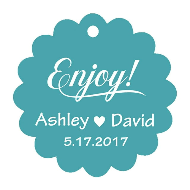 100 PCS Enjoy! Customized Scallop Edges Hang Tags Personalized Wedding Favor Gift Paper Tags
