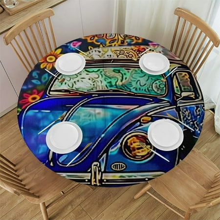 

Orinice Skull Flowers Round Table Cover Stain Resistant Washable Indoor Outdoor Tablecloth Kitchen Dining Wedding Parties 100% Polyester Fiber 46-50