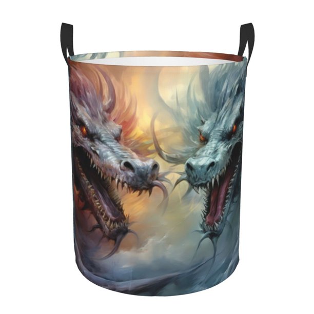 Fotbe White And Red Storm Dragon Cesto de Ropa con Asas, Cesto Impermeable de Gran Capacidad, Bolsa de Lavado para Dormitorio, Cesto de Ropa con Ruedas y Asas-Medium