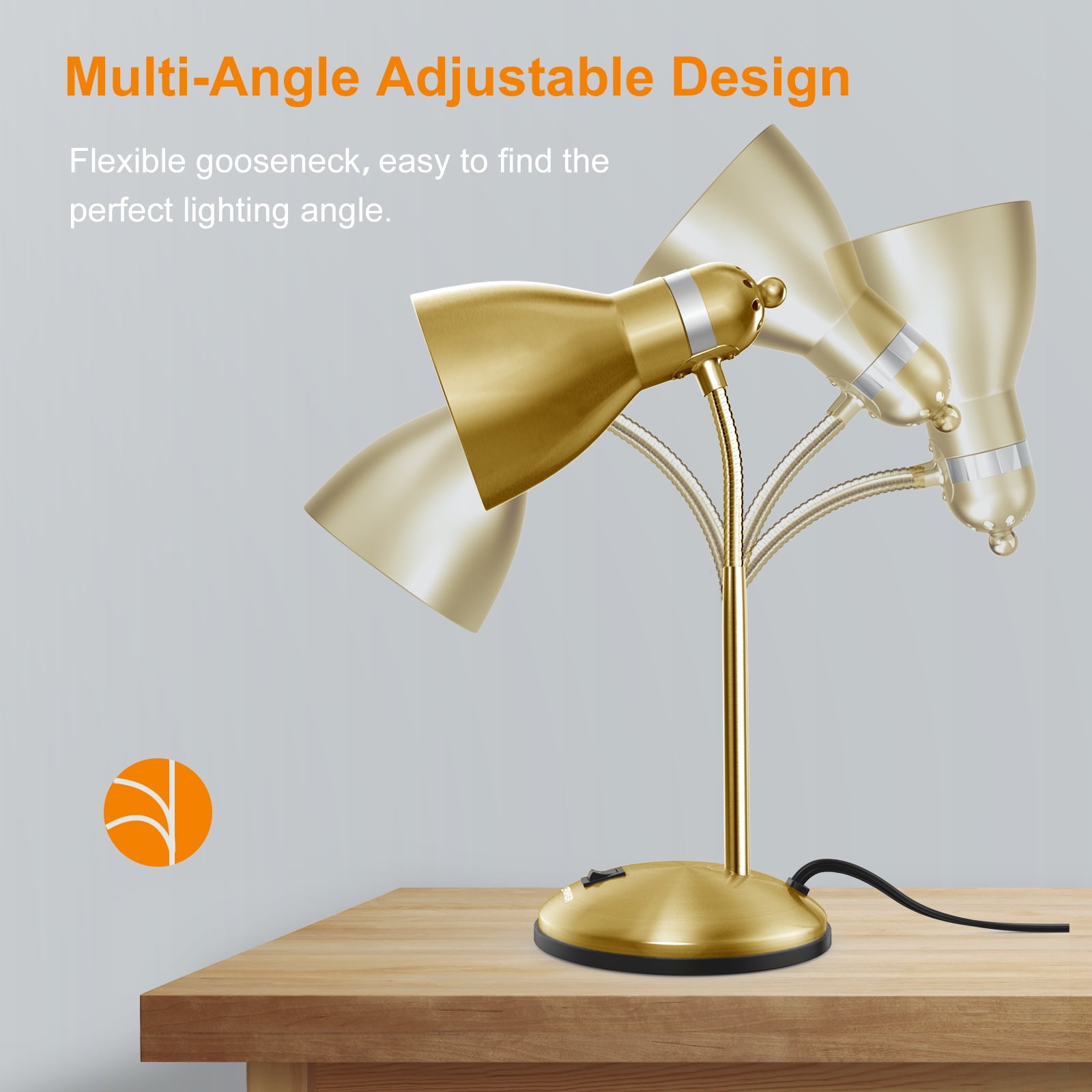 LEPOWER Metal Desk Lamp, Adjustable Gooseneck Table Lamp for Home, Office, Bedroom, Gold