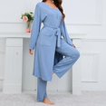 thumbnail image 3 of QUYUON Women 3 Piece Lounge Set Casual Long Sleeve Open Front Cardigans Jackets with Pocket Belted Sleeveless Crop Tops and Drawstring Elastic Waist Pants Fall Outfits Blue L, 3 of 8