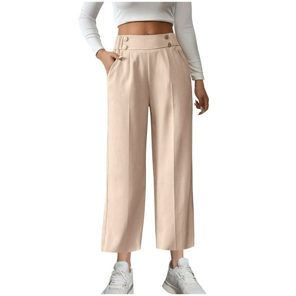 Lenpel Women's Dress Pants Elastic High Waisted Wide Leg Pull on Pleated Business Casual Work Pants Palazzo Office Trousers