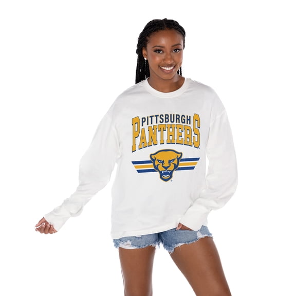 Women's Gameday Couture White Pitt Panthers Oversized Swift Strike Long Sleeve T-Shirt