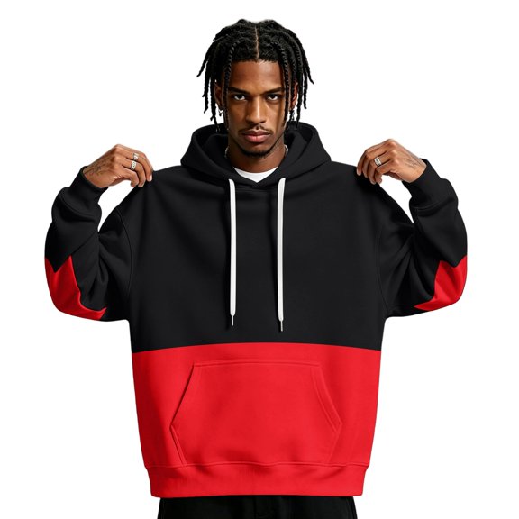 Men's Hoodie Drawstring Hooded Long Sleeve Color Block with Kangaroo Pocket Soft Touch Pullover Basic Top for Fall Winter Everyday Wear and Weekend Outings Black L