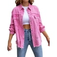 thumbnail image 2 of Women's Basic Button Down Stretch Fitted Long Sleeves Denim Jean Jacket, 2 of 5
