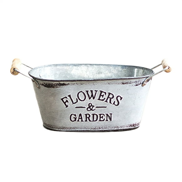 Flowerpots with Dish Ceramic, Simple Bucket Flower Pot From Grocery Garden Style Decorative Ironwork Tin Bucket with Jute Rope Handle Creative Tin Bucket for Your Home, Flower Pots