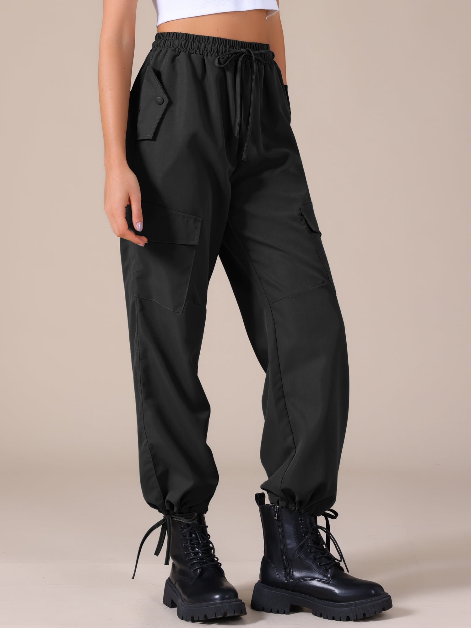 DARING DIVA Women's Cargo Pants with Pockets Casual Trousers Large Black