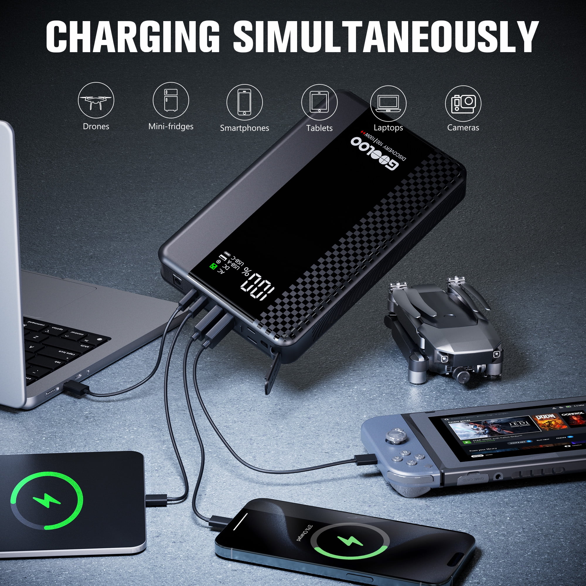 GOOLOO Discovery 100 Portable Power Station – 99.9Wh, 100W AC Output, 27000 mAh Fast Charging Generator, Multiple Charging Ports, Compact Power Station for Laptops, Phones, and Outdoor Use