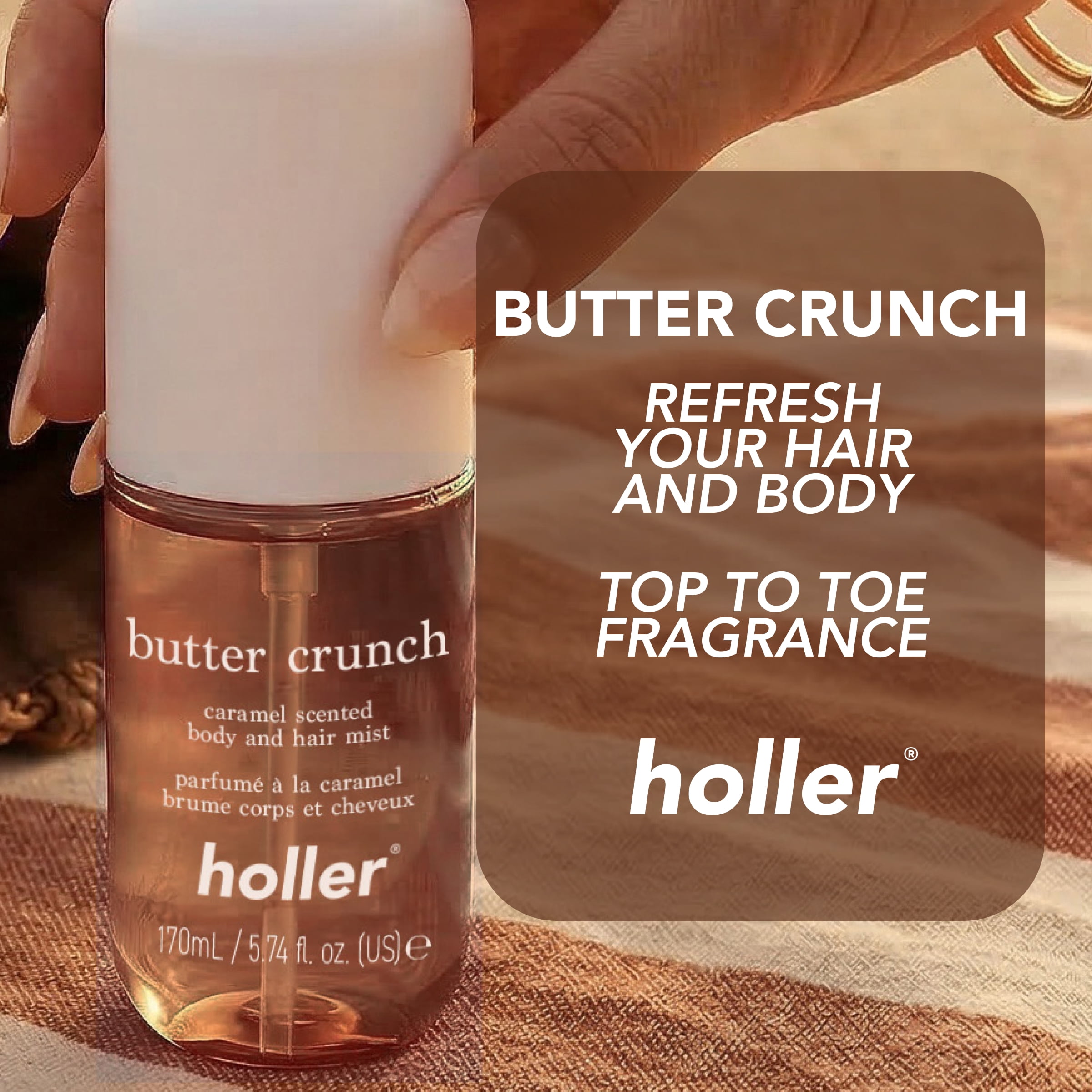 Holler Butter Crunch Caramel Scented Body and Hair Fragrance Mist, 5.74 fl oz