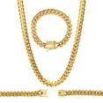 thumbnail image 1 of BEBERLINI CZ Cuban Link 30" Necklace 9.5" Bracelet Set 18K Gold Plated 12 mm Curb Chain Stainless Steel Fashion Jewelry for Adult Male, 1 of 6