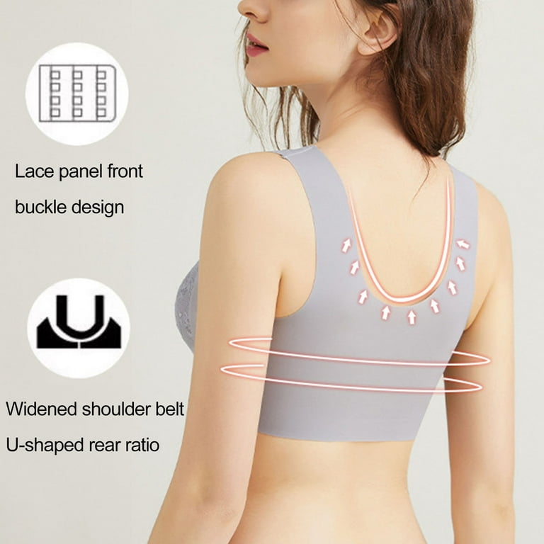 Naierhg Lady Bra Push Up Front Closure Lace Wide Shoulder Strap Support  Breast Seamless Sweat Absorption Plus Size Women Sports Bra Inner Wear  Clothes