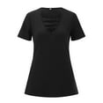 thumbnail image 4 of Womens Tops Womens Summer Fashion Short Sleeve V Neck Ribbed Shirt Top Summer Solid Color Casual T Shirt Mesh Panel Long Sleeve Undershirt for Women Ringer Tee Womens Athletic Tee Stripe Shirt Black S, 4 of 4