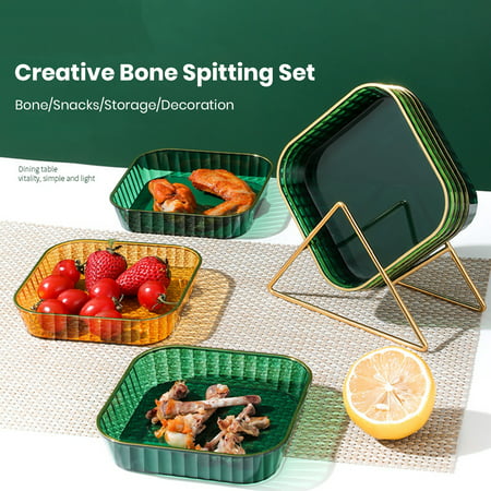 

UDIYO 1 Set Spit Bone Dishes Heightened Transparent Non-slip Fruit Tray Trash Trays Square Small Plate Tableware Fruit Snack Plates Home Dinner Kitchen Stuffs with Storage Rack