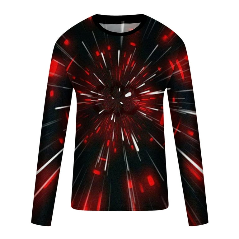 jsaierl Long Sleeve Shirts for Men 3D Optical Illusion Graphic Tee Casual  Plus Size Crew Neck Tops Novelty Trendy T Shirts