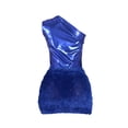 thumbnail image 4 of Baberdicy 2Pcs Women 2 Piece Outfits Clubwear One Shoulder Metallic Bodysuit Top Night Party Club Mini Skirt Set Bodycon Dresses for Women, Fringe Mini Dress Blue Mardi Gras, 4 of 5
