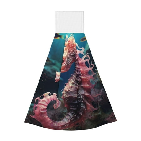 

Gaeub Ocean Seahorse Print Hand Towels with Hook Hanging Tie Towels Coral Velvet Dishtowels for Bathroom Restroom Home Decor