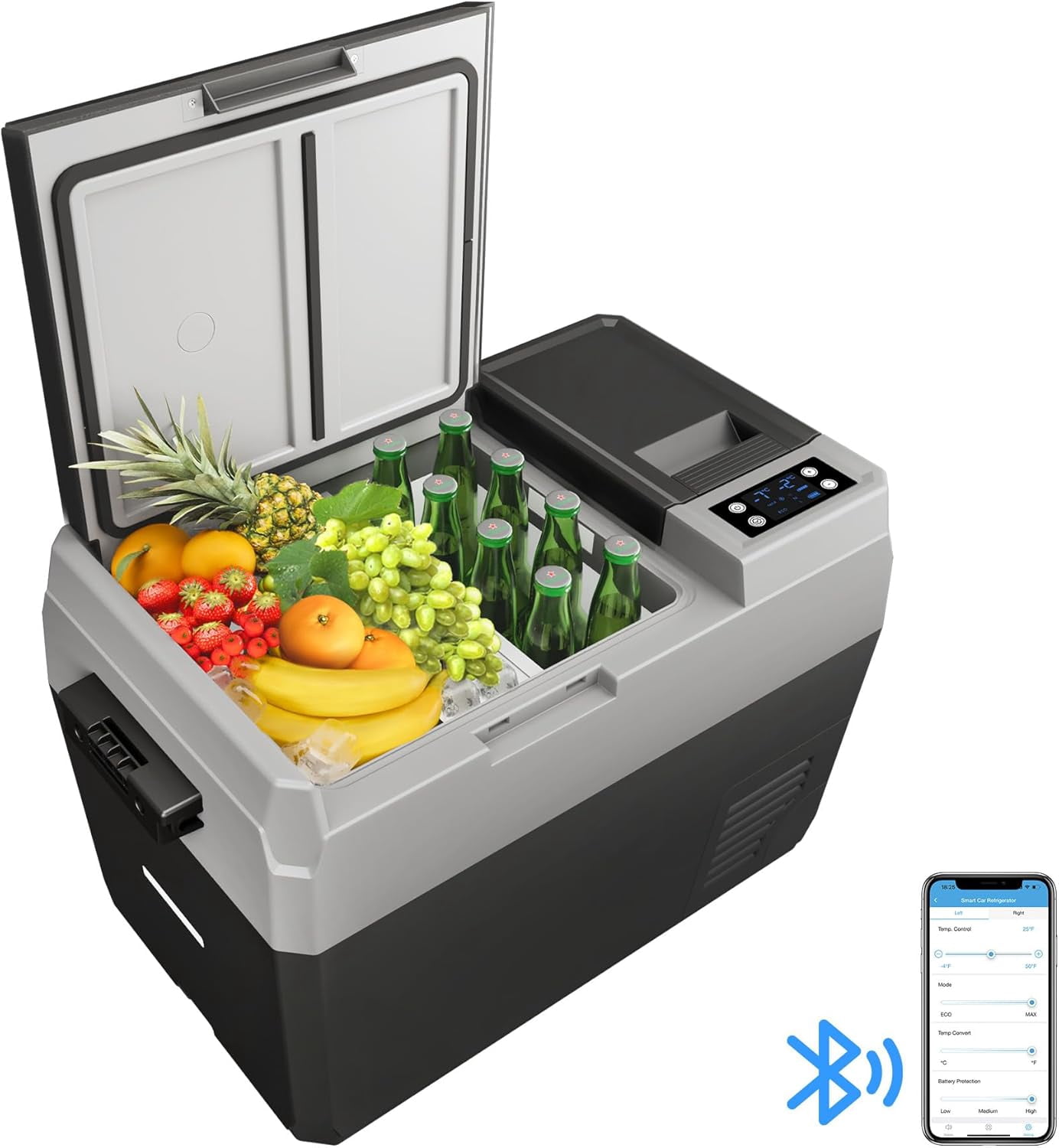 IdealHouse 12V Portable Car Refrigerator Freezer 31QT - Dual Zone Electric Cooler for Vehicles, Camping & Road Trips - AC/DC Plug-In Fridge with Wheels, Charging Panel Solar Hole Compact Car Fridge
