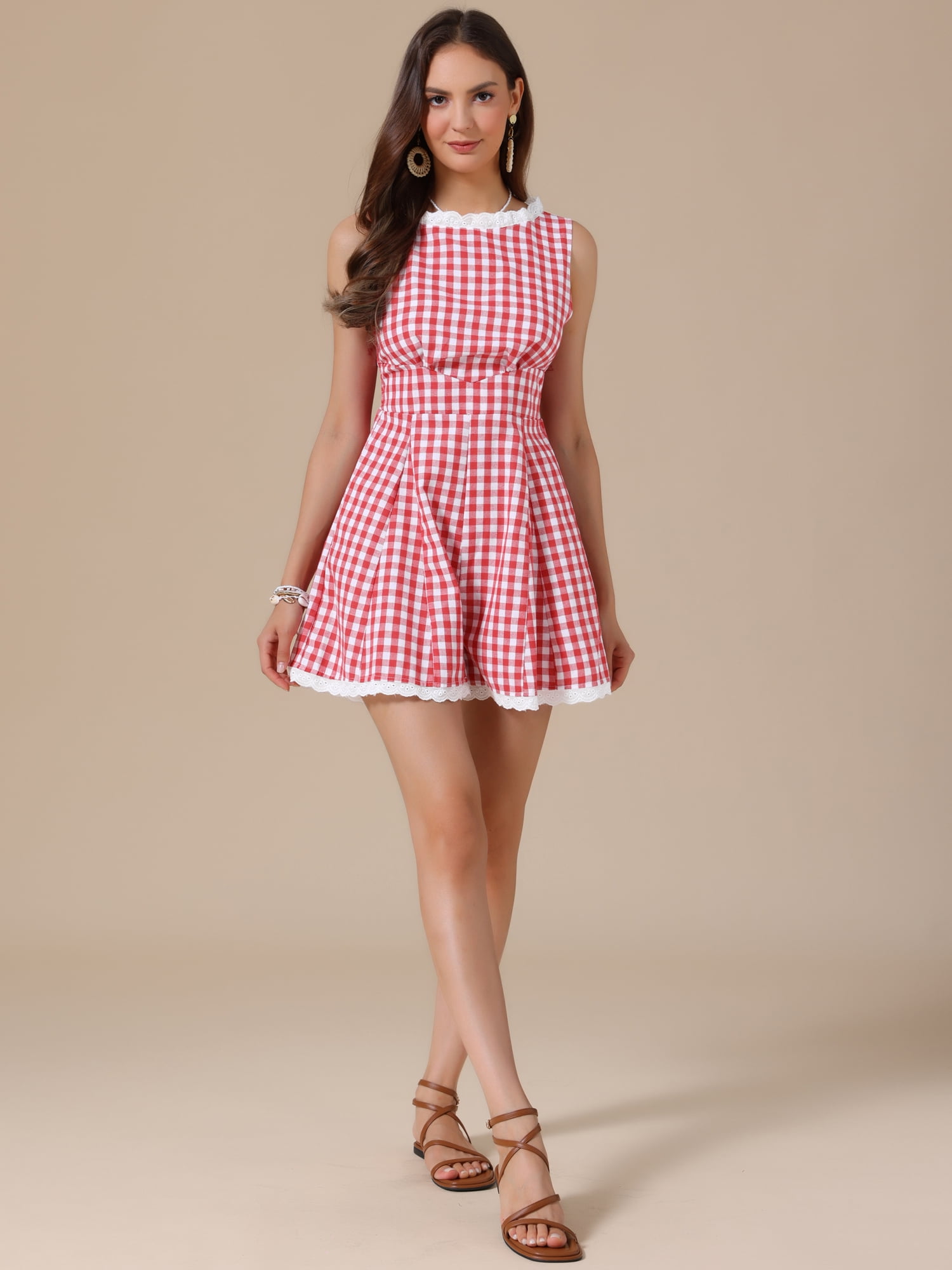 DARING DIVA Women's Stylish with Lace Trim and Smocked Waist X-Small Red