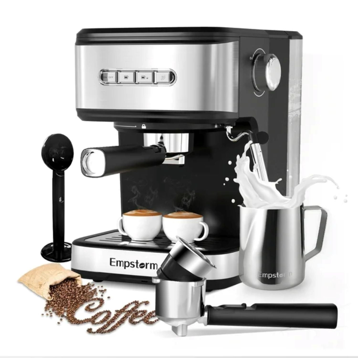Empstorm 20 Bar Espresso Machine with Milk Frother, Cappuccino & Latte Maker, Compatible with NS Pods, 50oz Removable Water Tank, Stainless Steel, Black