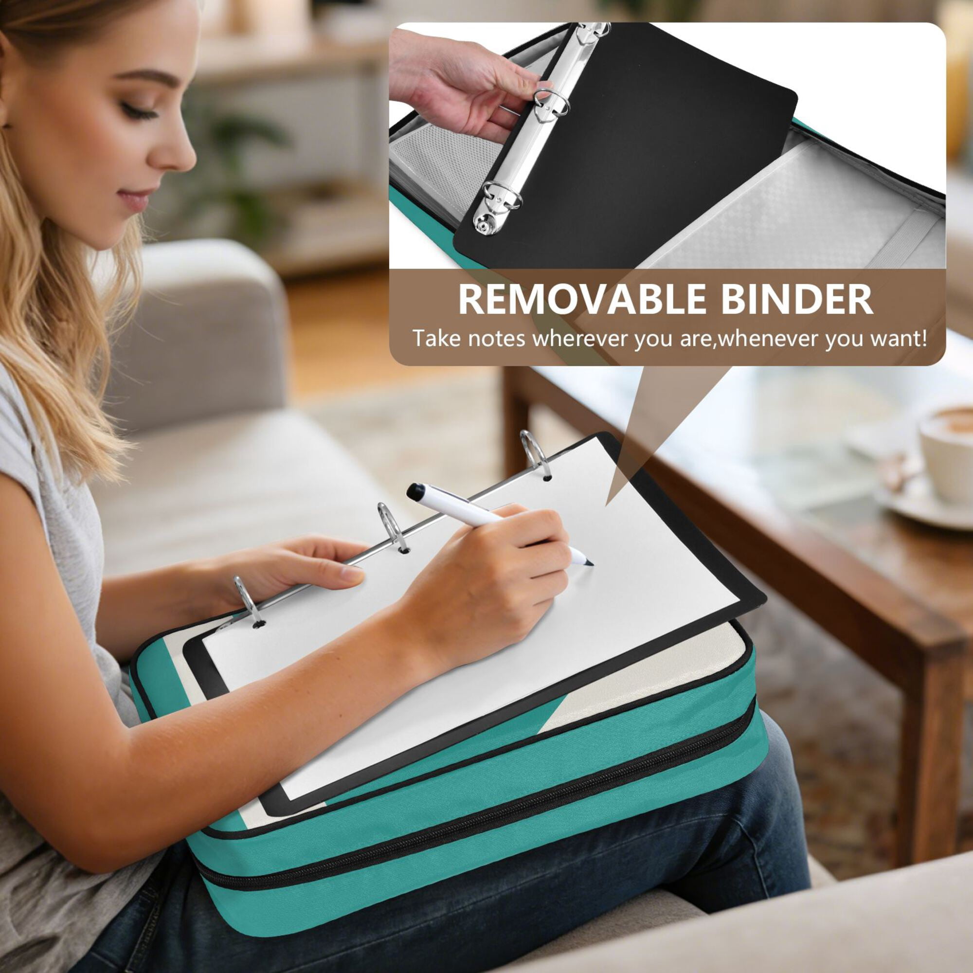 FORMRS Accordion File Folder A4 Size 7-Pocket Expanding Document Organizer Bag with 3 Ring Binder, Black Cat and Coffee
