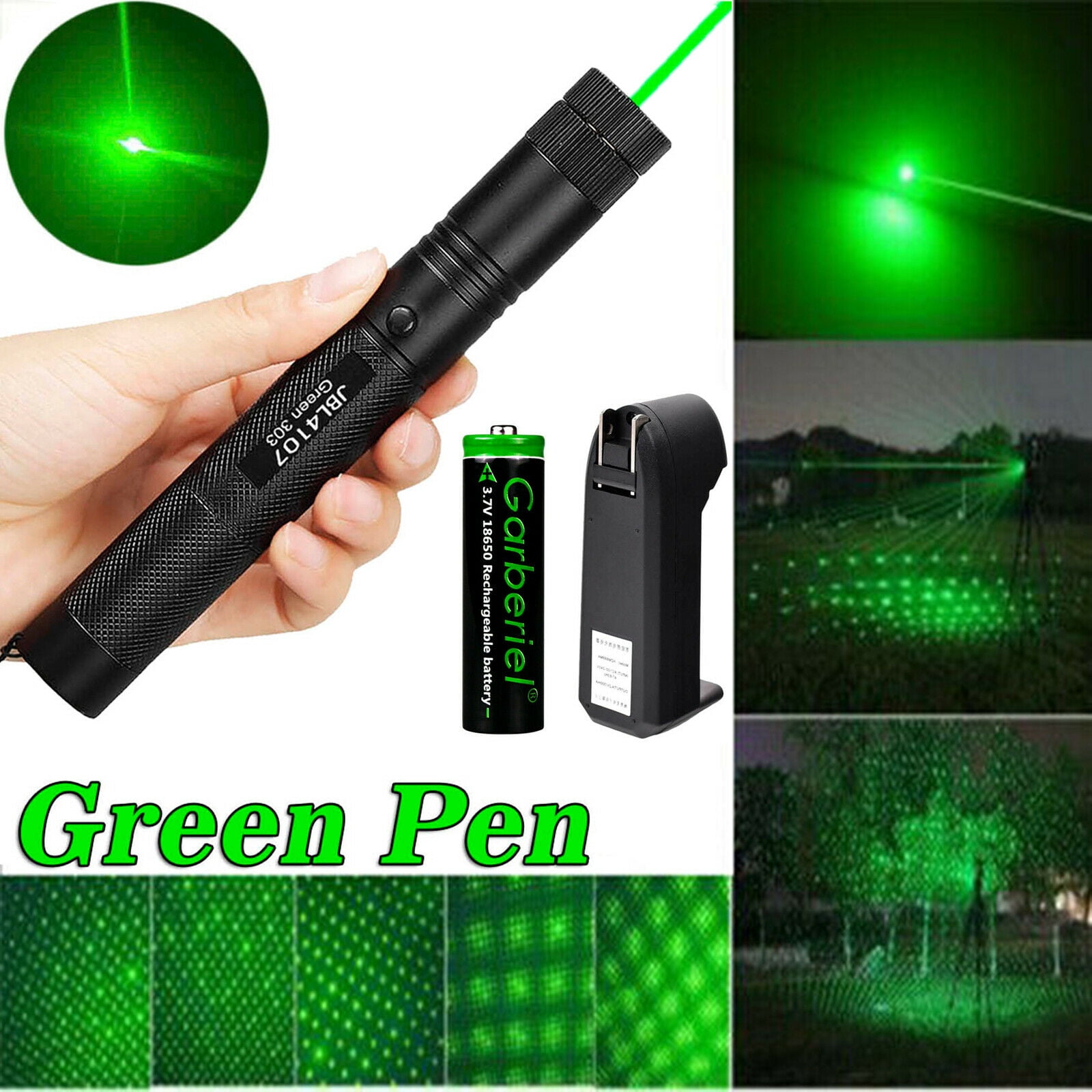 2in1 532nm Green Laser Pointer Pen Rechargeable 500Miles Star Pattern Lazer+Batt 