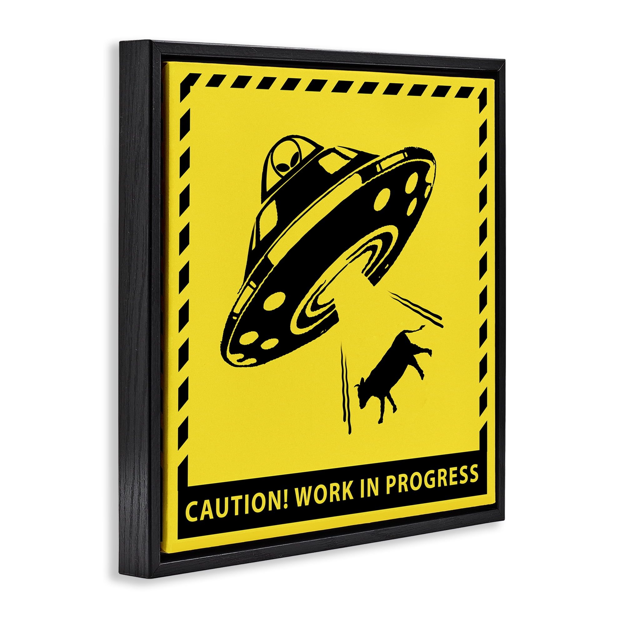 Stupell Industries Work In Progress UFO Novelty & Humor Painting Black Floater Framed Canvas Art Print Wall Art, 25 x 25