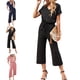 thumbnail image 3 of Short Sleeve Wide Leg Jumpsuit Lace Up V Neck Polyester Fashion Casual Women's Clothing Black S, 3 of 5
