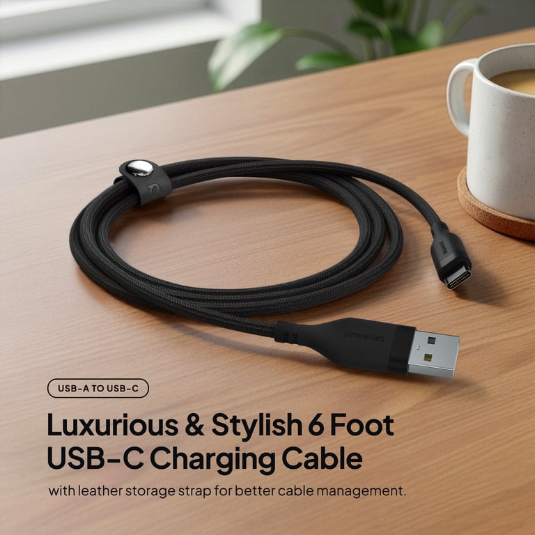 Powertek Premium Braided USB-C Cable 6ft Black photo 2