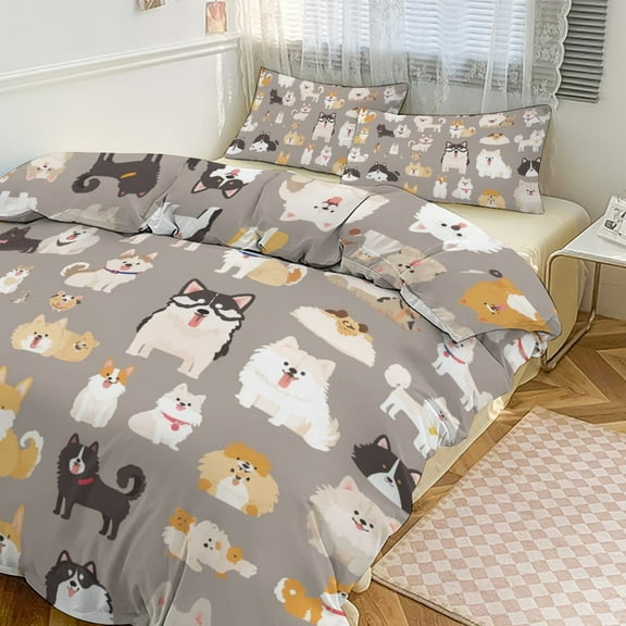 3 Pcs Soft Bedding Set, Includes 1 Duvet Cover with Zipper And 2 Pillow,Shams Cartoon Cute Dog Twin(86"x70")