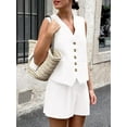 thumbnail image 4 of Women'S Summer 2 Piece Outfits Sleeveless Matching Sets Button Down V Neck Vest Waistcoat and Pockets Shorts White XL, 4 of 7