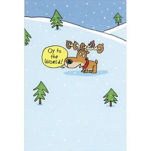 Recycled Paper Greetings Oy to the World : Reindeer with Bagels on Antlers Funny Interfaith Hanukkah / Christmas Card