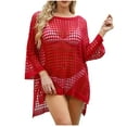 thumbnail image 2 of Swimwear Cover Up for Women Loose Casual Round Neck Quarter Sleeve Hollow Out Cover Shirt Beach Beach Vacation Cover Shirt, 2 of 9