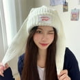 thumbnail image 6 of Kawaii Korean Style Cute LOVERBOY Bunny Long Ears Knitted Beanies Hat for Women Casual Y2K Soft Comfortable Funny Hats Winter Warm Thickened Ear Protection Cold Weather Beanie, 6 of 8