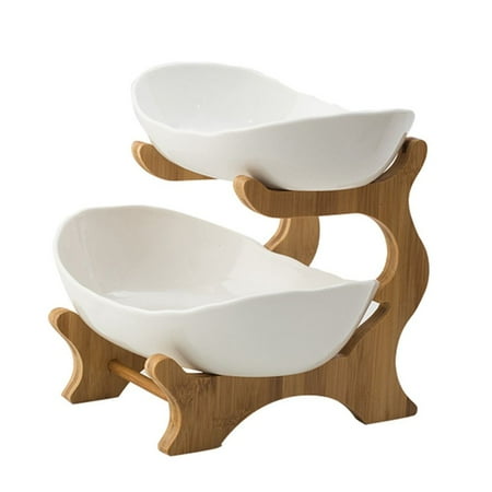 

Plate Sets Easy to Clean Elegant Wooden Cutlery Living room Plastic Cake Basket Bamboo Frame Layered Fruit Dessert Tray Dinner Plates Fruit Basin Fruit Plate WHITE M DOUBLE-LAYER