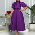 thumbnail image 2 of AURA Plus Size Women Summer Bow High Waist Banquet Dress Elegant Solid Color Lantern Sleeve Midi Dress, 2 of 8
