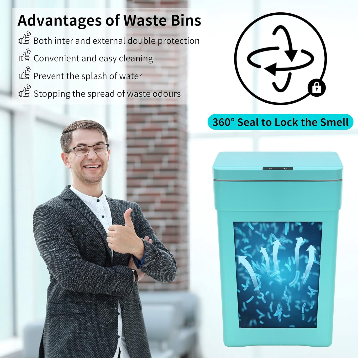 BIQWBIC 13 Gallon Plastic Automatic Trash Can,Motion Sensor Kitchen Trash Can, Blue