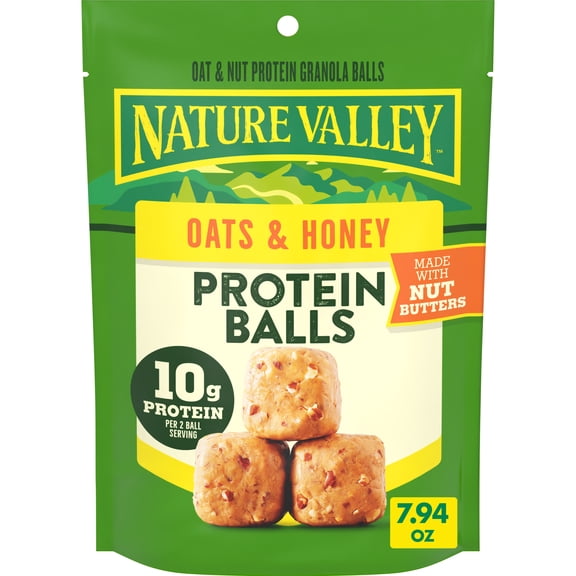 Nature Valley Oat and Nut Protein Granola Balls, Oats and Honey, Protein Snacks, 7.94 oz