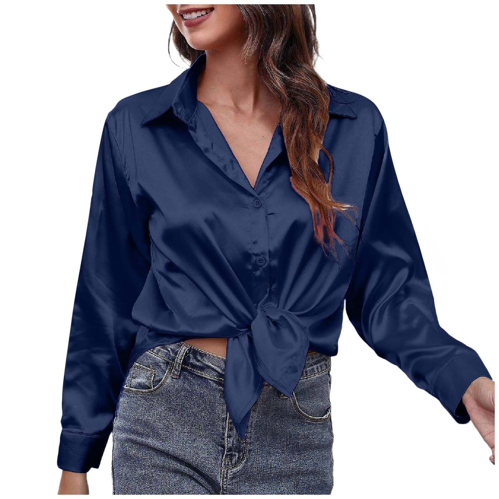 Blue silk shirt womens outlet