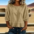 thumbnail image 4 of ClodeEU Women's Round Neck Bubble 3/4 Sleeve Tops,Casual Ruff Hem Cropped Blouses ,Women's Plus XL, 4 of 5