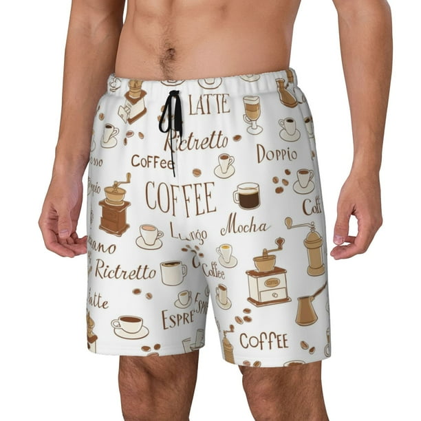 Balery Coffee Bañador para hombre, shorts de playa de secado rápido con entrepierna y forro de compresión-Large
