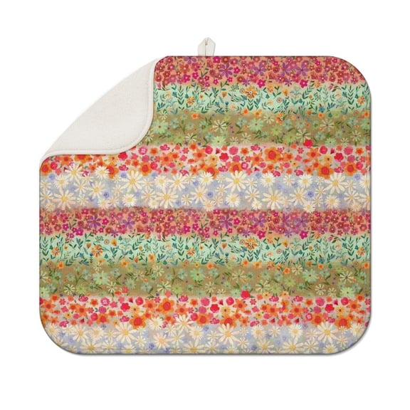 Pioneer Flower Floral Print Pattern Dish Drying Mat for Kitchen 1 Pack, Ultra Absorbent Microfiber Dishes Drainer Mats,16"x18"