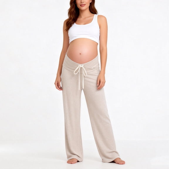 Xdegoge Maternity Lounge Pants for Women Under Bump Drawstring Drawstring Wide Leg Pregnancy Trousers Casual Comfy Stretch Sleepwear Yoga Activewear