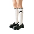 thumbnail image 3 of 3 Pairs Girls Knee High Socks Ruffle Bow Cotton Socks Cute Preppy Cotton Socks Kids School Uniform Sock for School 3-12Y, 3 of 8