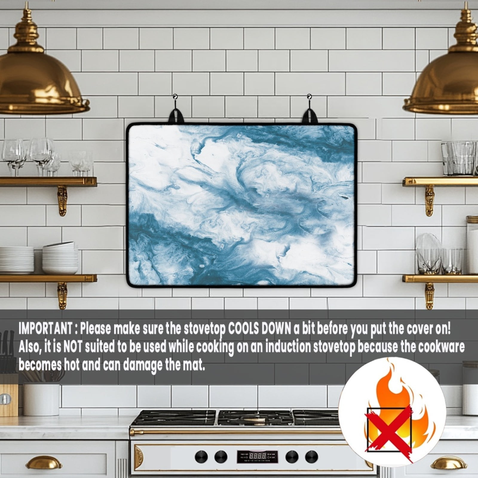 Renewold Electric Stove Cover Glass Stove Top Cover Heat Resistant Anti-slip Stovetop Protector Cover Cooktop Mat Extra Counter Space Extra Large, Blue White Marble