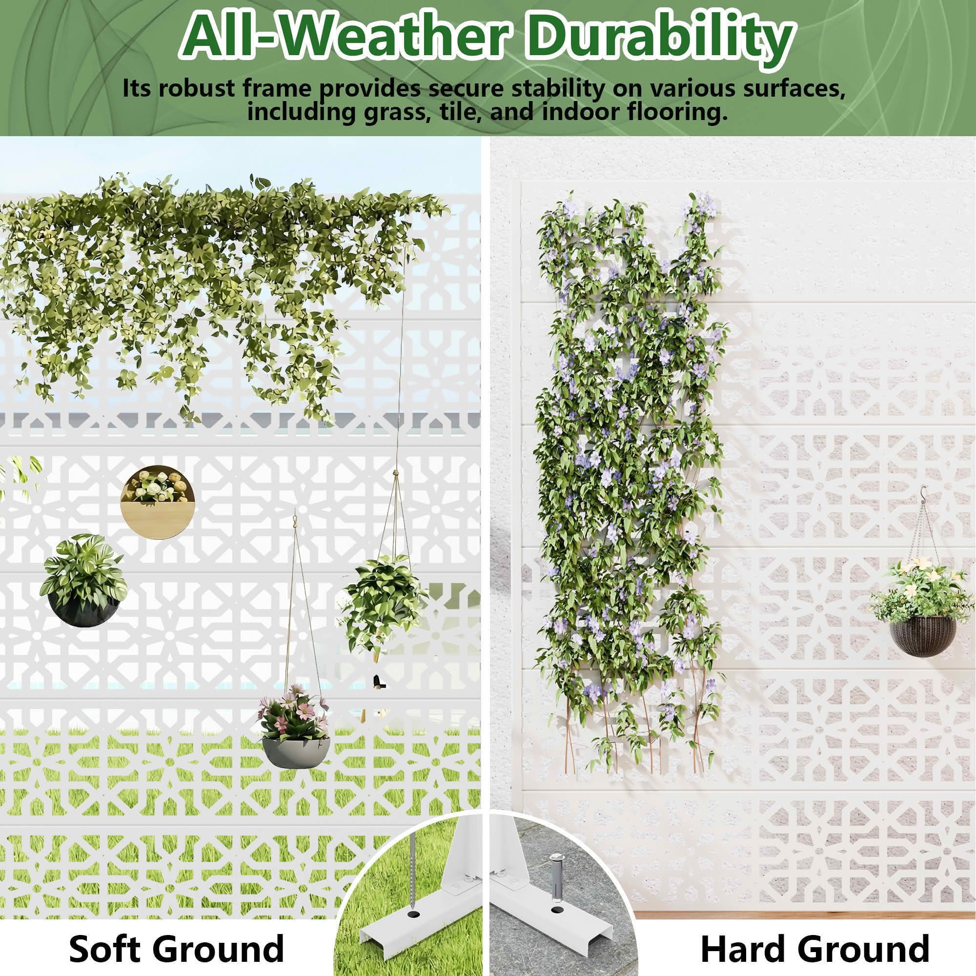 MAYEERTY 72x47 White Outdoor Natural Privacy Panel Screen, 6 Piece Set Natural Folding Divider for Backyard and Garden