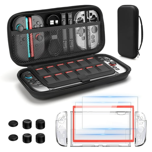 TSV Carrying Case Fit for Nintendo Switch 2, Hard Shell Travel Case with Joy-Con Covers, Tempered Glass, Thumb Grips & 12 Game Card Slots