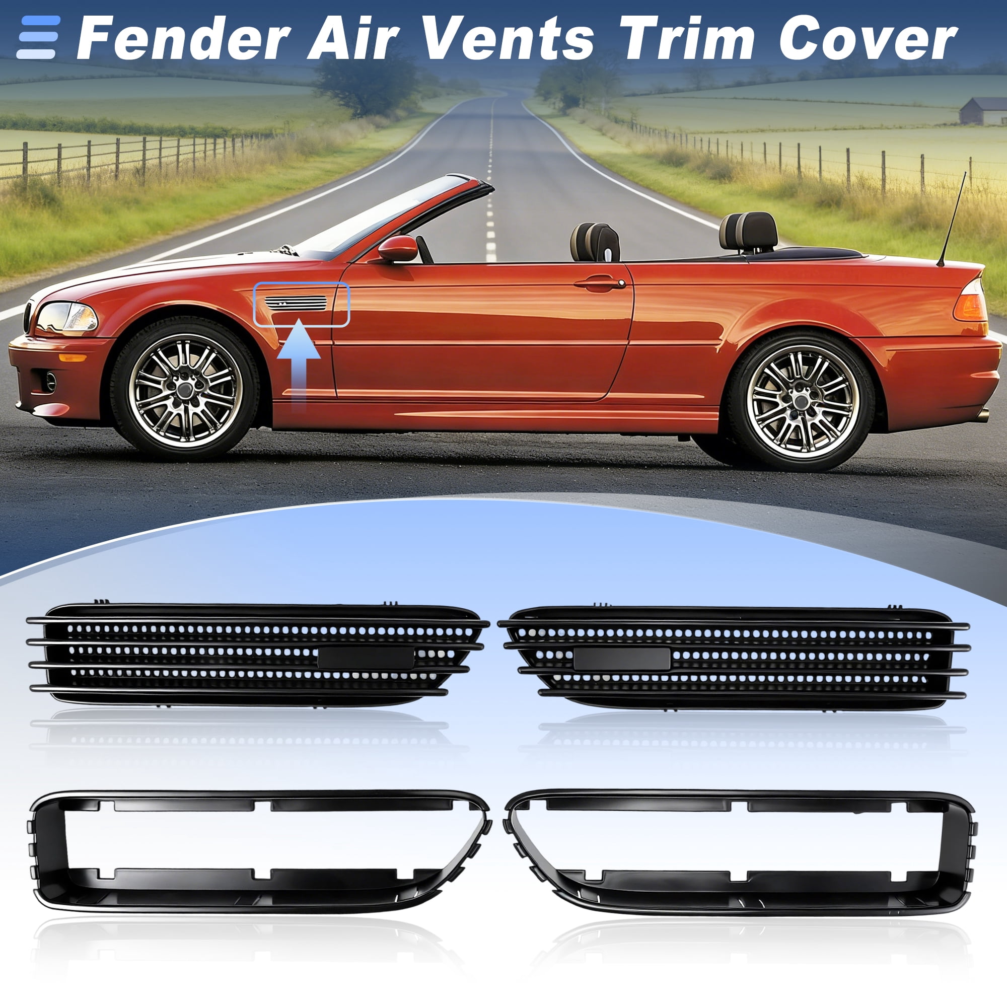 Unique Bargains Matte Black Front Fender Air Vents Trim Cover for BMW E46 M3 2001-2006