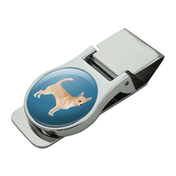 Chihuahua Dog Pet Drawing Satin Chrome Plated Metal Money Clip