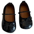 thumbnail image 2 of Huowey Toddler Girls Dress Shoes Sparkly Mary Janes Elastic Strap Solid Color Cute Bow Round Toe Casual Non- Ballet Flat Shoes Soft Sole Wedding Birthday Casual Footwear,Black,5.5-6 Years, 2 of 5