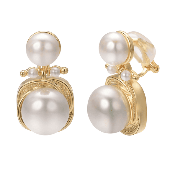Yoursfs 14K Gold Plated Clip on Faux Pearl Earrings for Women Non Pierced Ear Multiple White Pearls Clip Earrings Hypoallergenic Trendy Jewelry